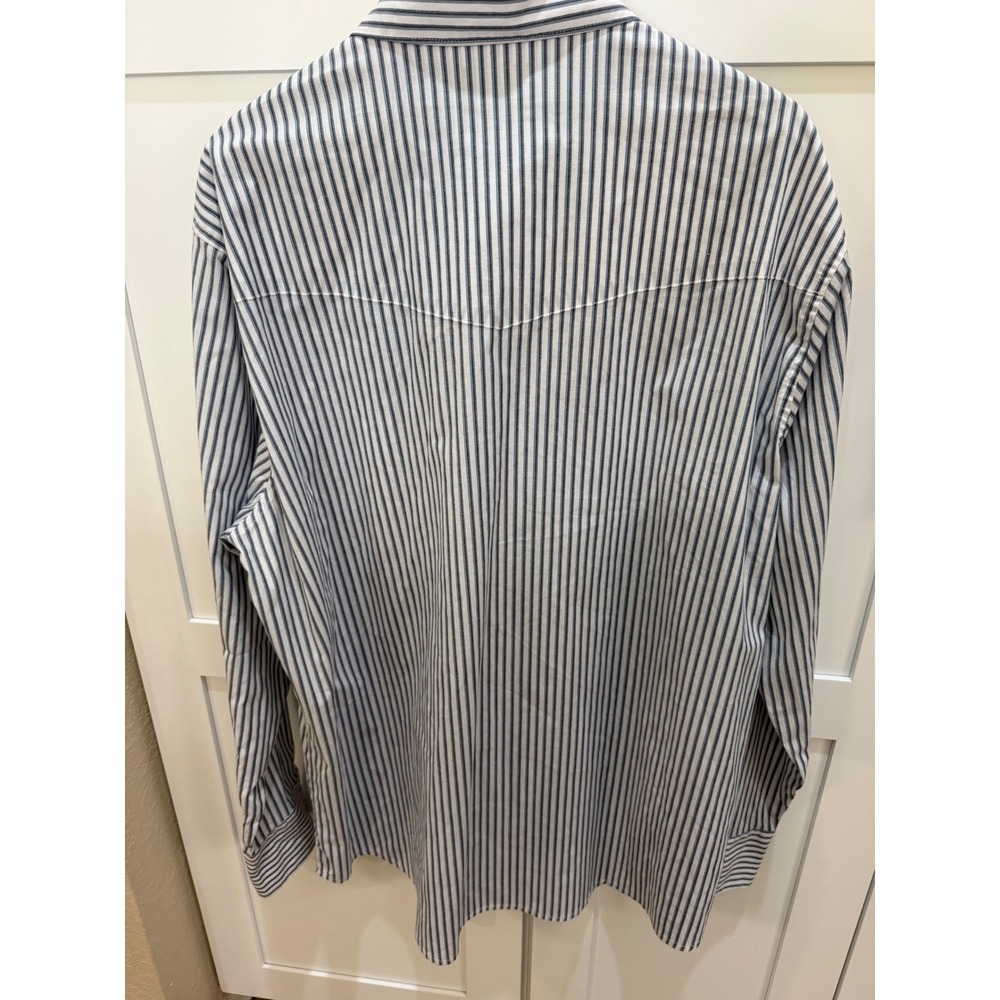 Wrangler Mens Blue Striped Western Snap Shirt XXL Long Sleeve Pearl Snap Yoke - Picture 2 of 8